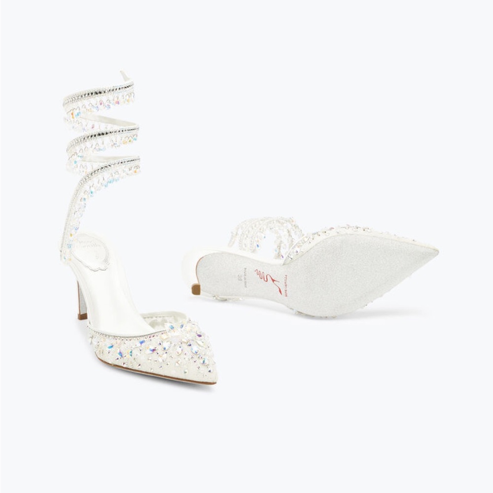 Rene Caovilla White Jewel Chandelier Pumps